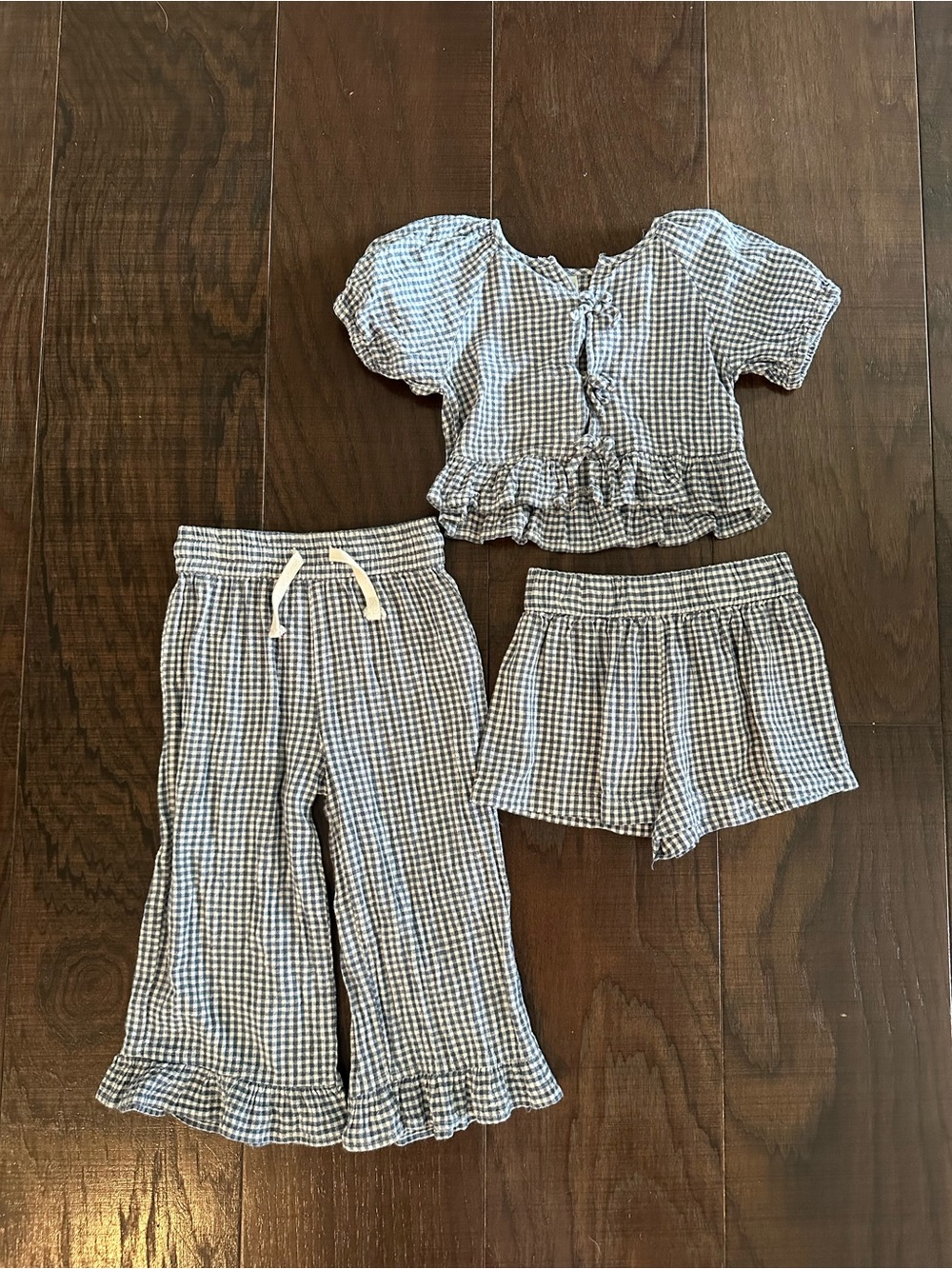 Rylee + Cru Marine Gingham Ruffle Short Set with pants